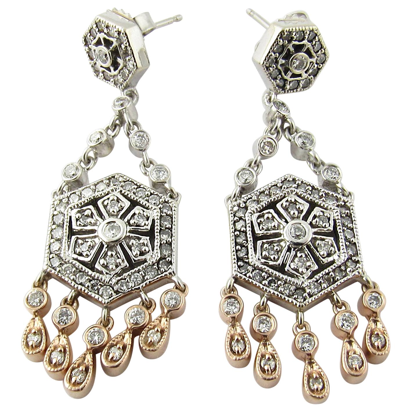 14 Karat Rose and White Gold Diamond Chandelier Earrings For Sale