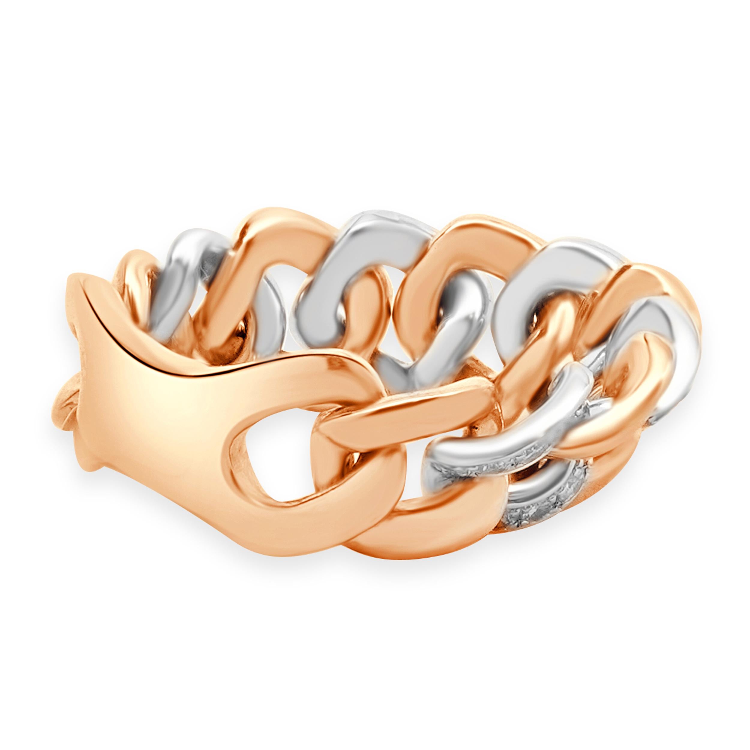 Designer: custom
Material: 14K rose & white gold
Diamond:  50 round brilliant cut = 0.45cttw
Color: G
Clarity: VS-SI1
Size: 7 sizing available 
Weight: 7.86 grams