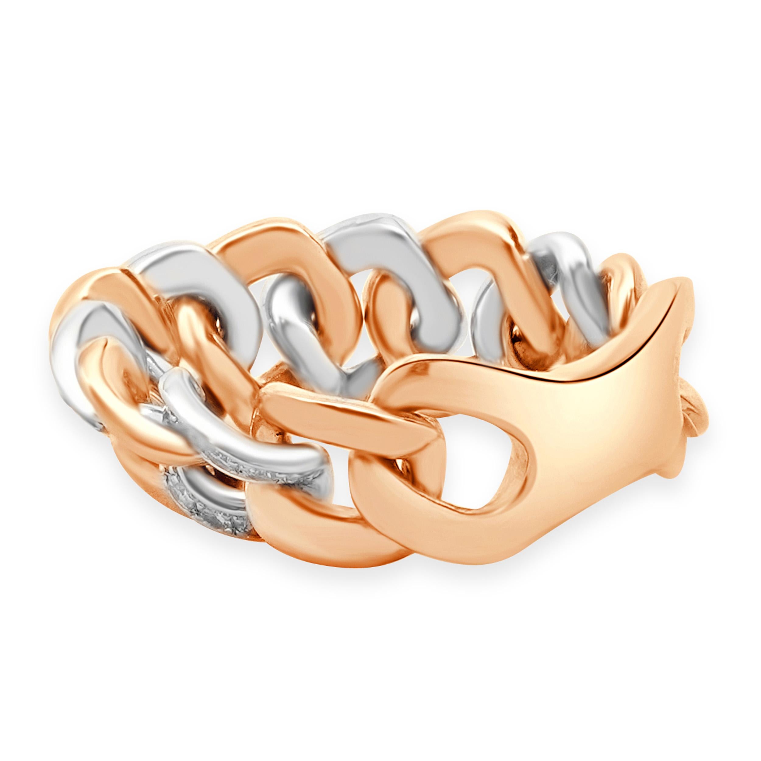 14 Karat Rose and White Gold Diamond Cuban Link Ring In Excellent Condition For Sale In Scottsdale, AZ