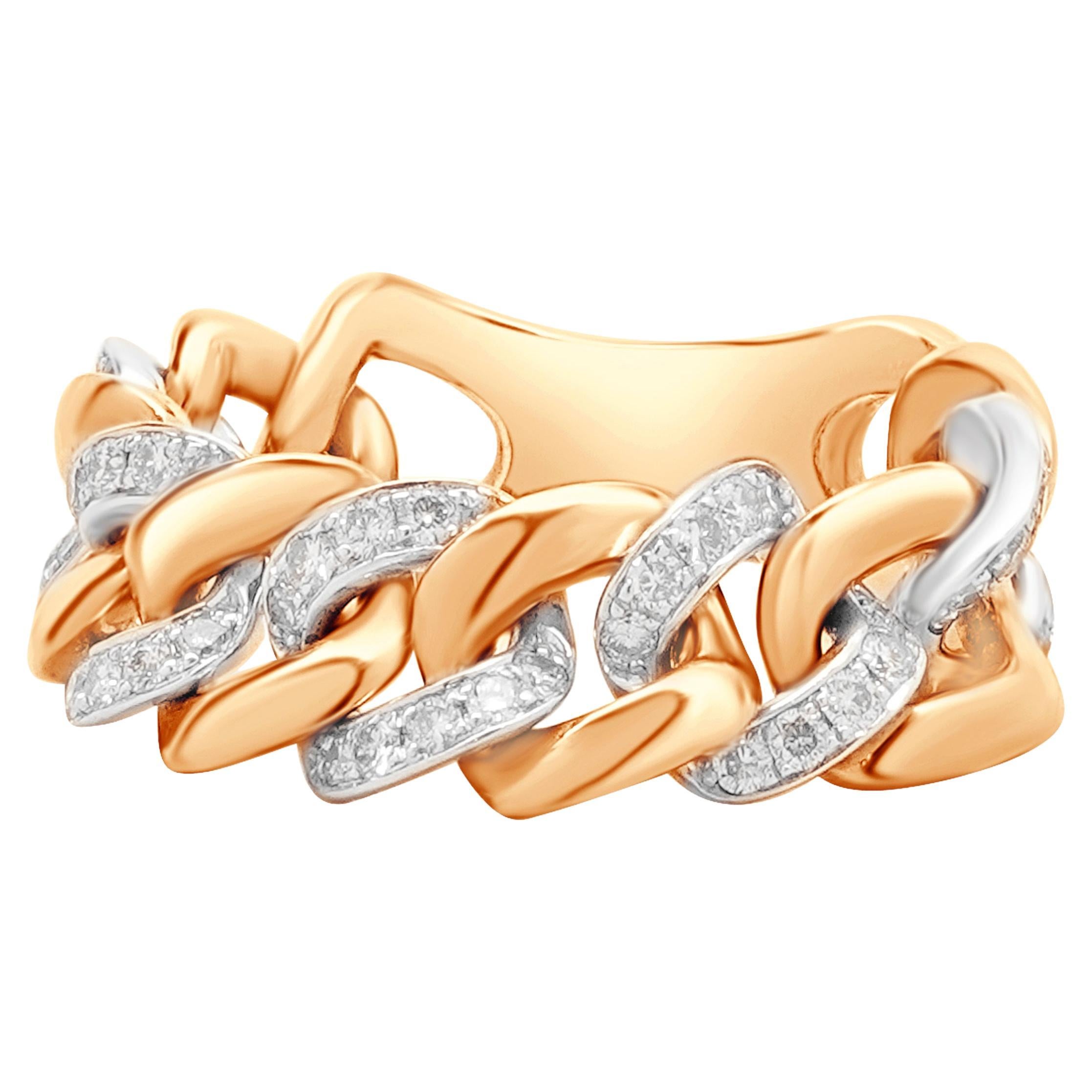 14 Karat Rose and White Gold Diamond Cuban Link Ring For Sale