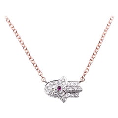 14 Karat Rose and White Gold Diamond Hand Necklace