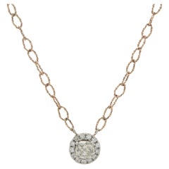 Collar Halo de Diamantes talla Mina Antigua de Oro Rosa y Blanco de 14 Kilates