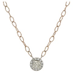 Collier en or rose et blanc 14 carats avec halo de diamants taille vieille mine