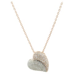 14 Karat Rose and White Gold Pave Diamond Heart Necklace