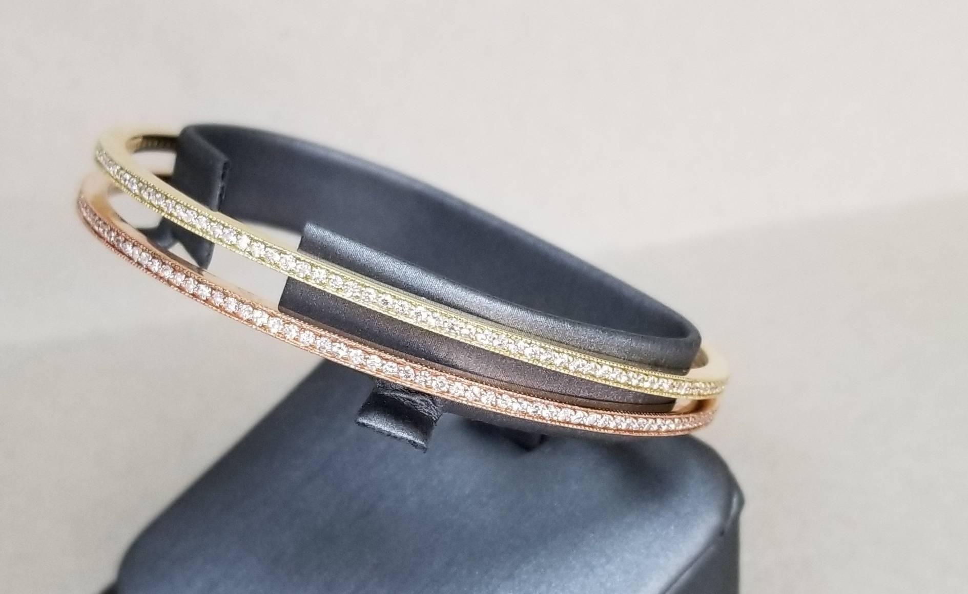 Contemporaneo Bracciali con diamanti in oro giallo e rosa 14 carati in vendita