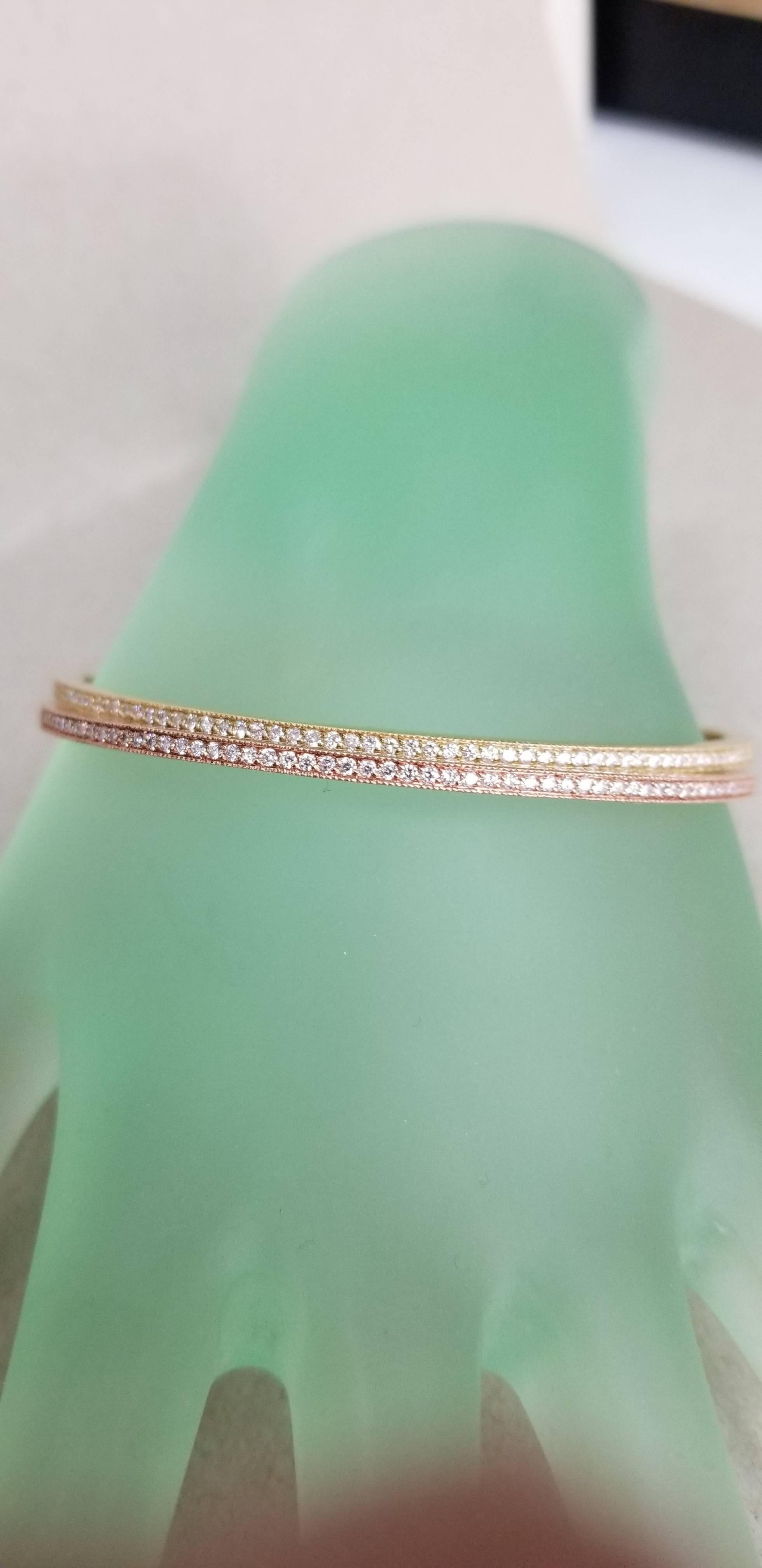 Taglio rotondo Bracciali con diamanti in oro giallo e rosa 14 carati in vendita