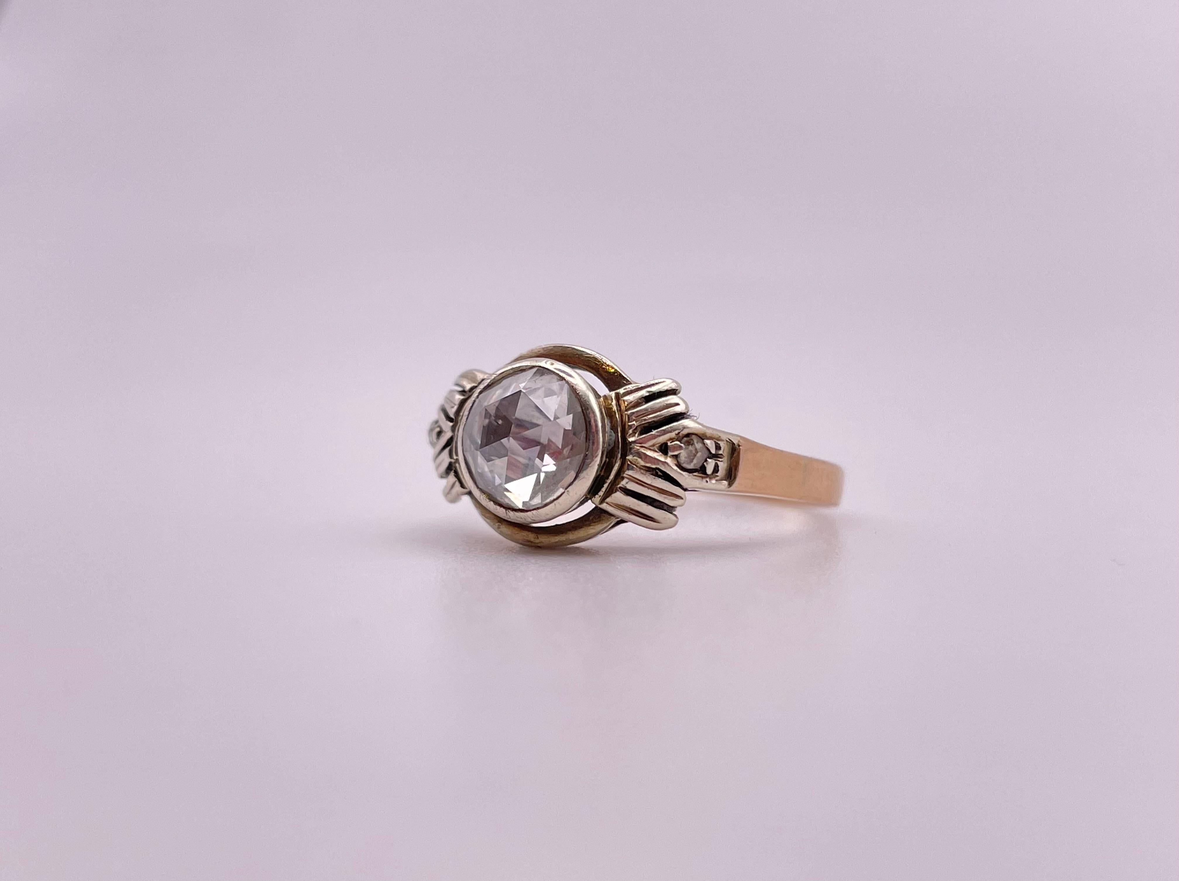 14 Karat Rose Cut .90 Carat Diamond Ring In Excellent Condition For Sale In Firenze, FI