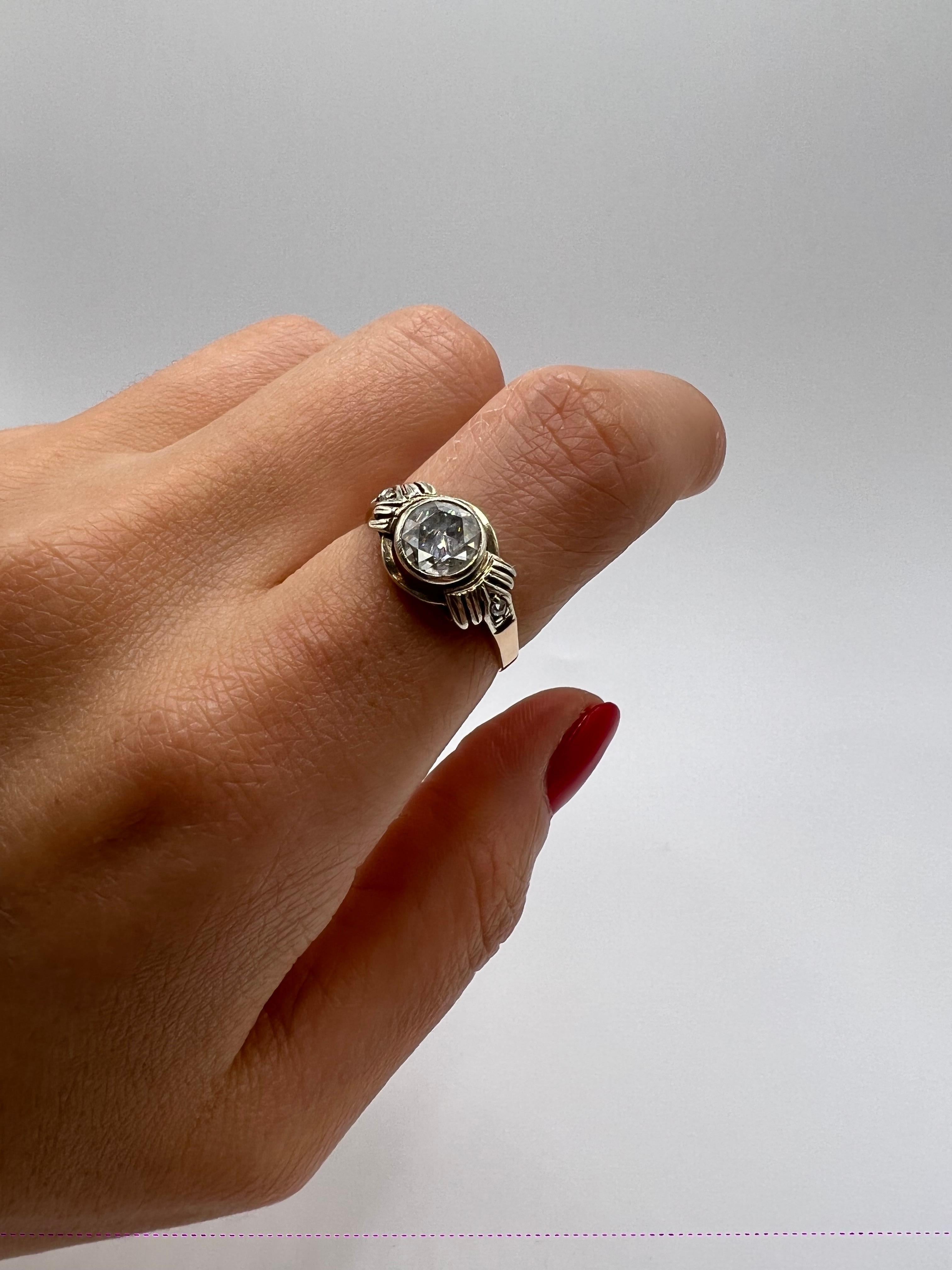 Art Deco 14 Karat Rose Cut .90 Carat Diamond Ring For Sale