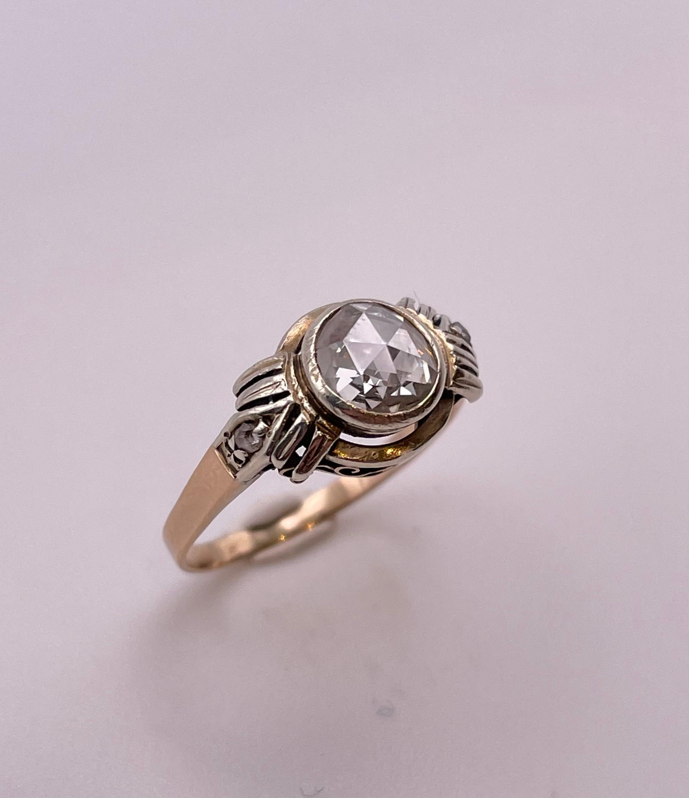 Women's 14 Karat Rose Cut .90 Carat Diamond Ring For Sale