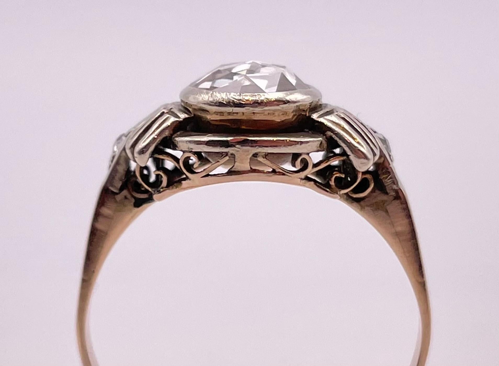 14 Karat Rose Cut .90 Carat Diamond Ring For Sale 2