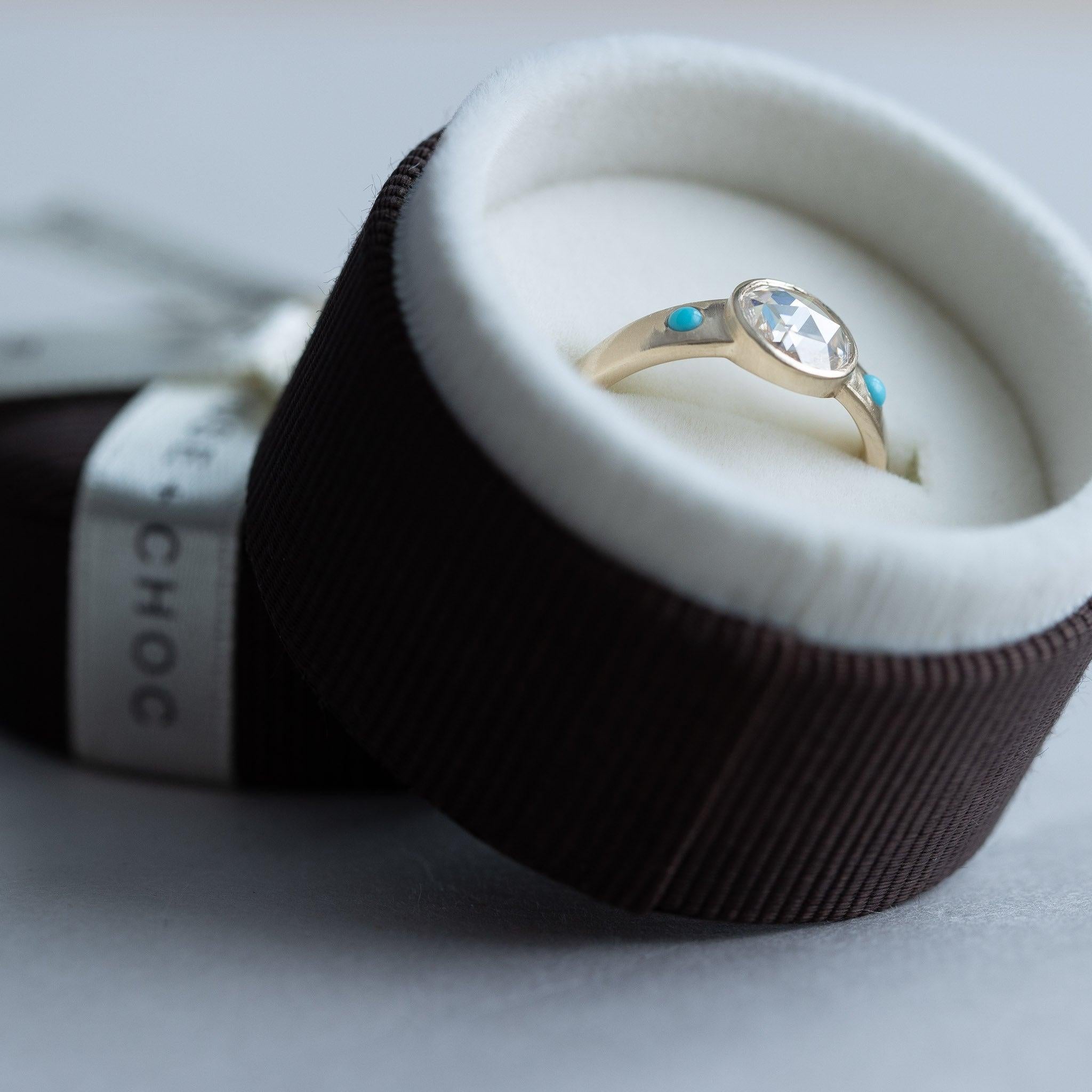 For Sale:  14 Karat Rose Cut Diamond Ring, Turquoise Ring, Yellow Gold Ring, Boho Ring 6