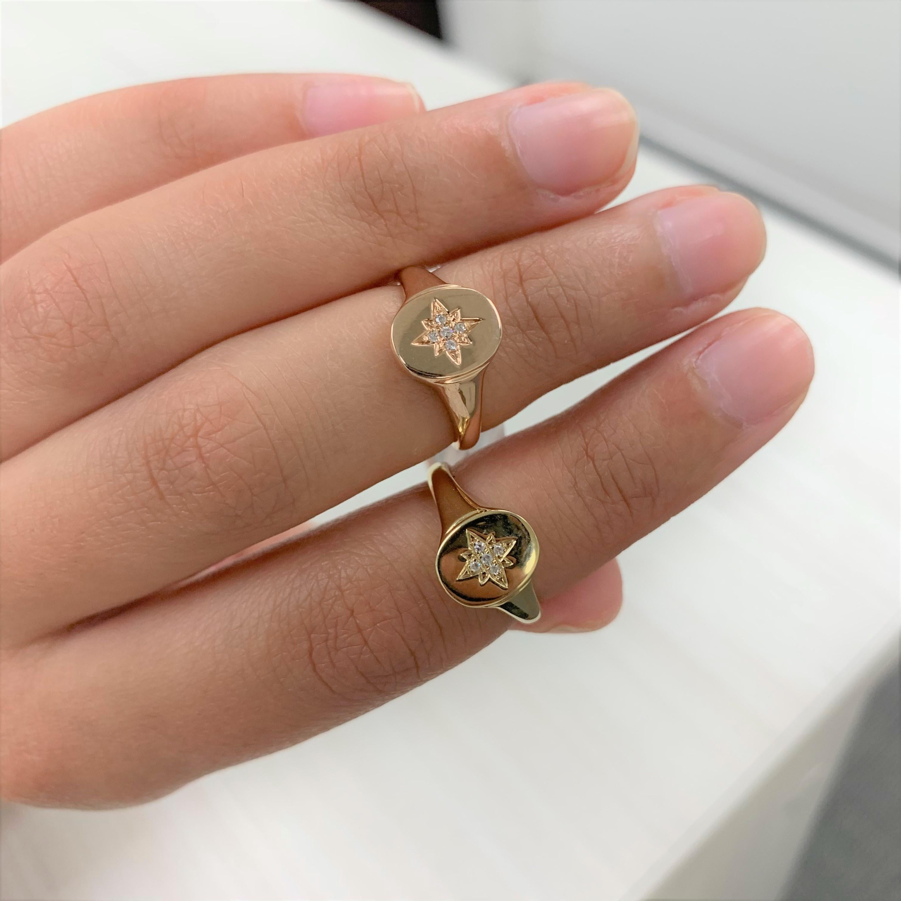 Ergänzen Sie Ihren Look mit diesem kostbaren Diamant-Siegelring! Dieser Ring aus 14-karätigem Gold ist in Gelb-, Rosé- und Weißgold erhältlich und besteht aus 0,02 Karat natürlichen runden Diamanten. Es ist ein pinker Ring der Größe 3.75.
-14K