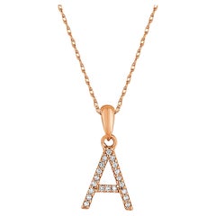 14 Karat Rose Gold 0.06 Carat Diamond Initial Pendant Necklace, Initial A