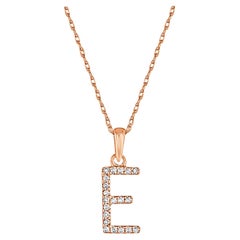 Collier pendentif en or rose 14 carats avec diamants 0,06 carat, initial E