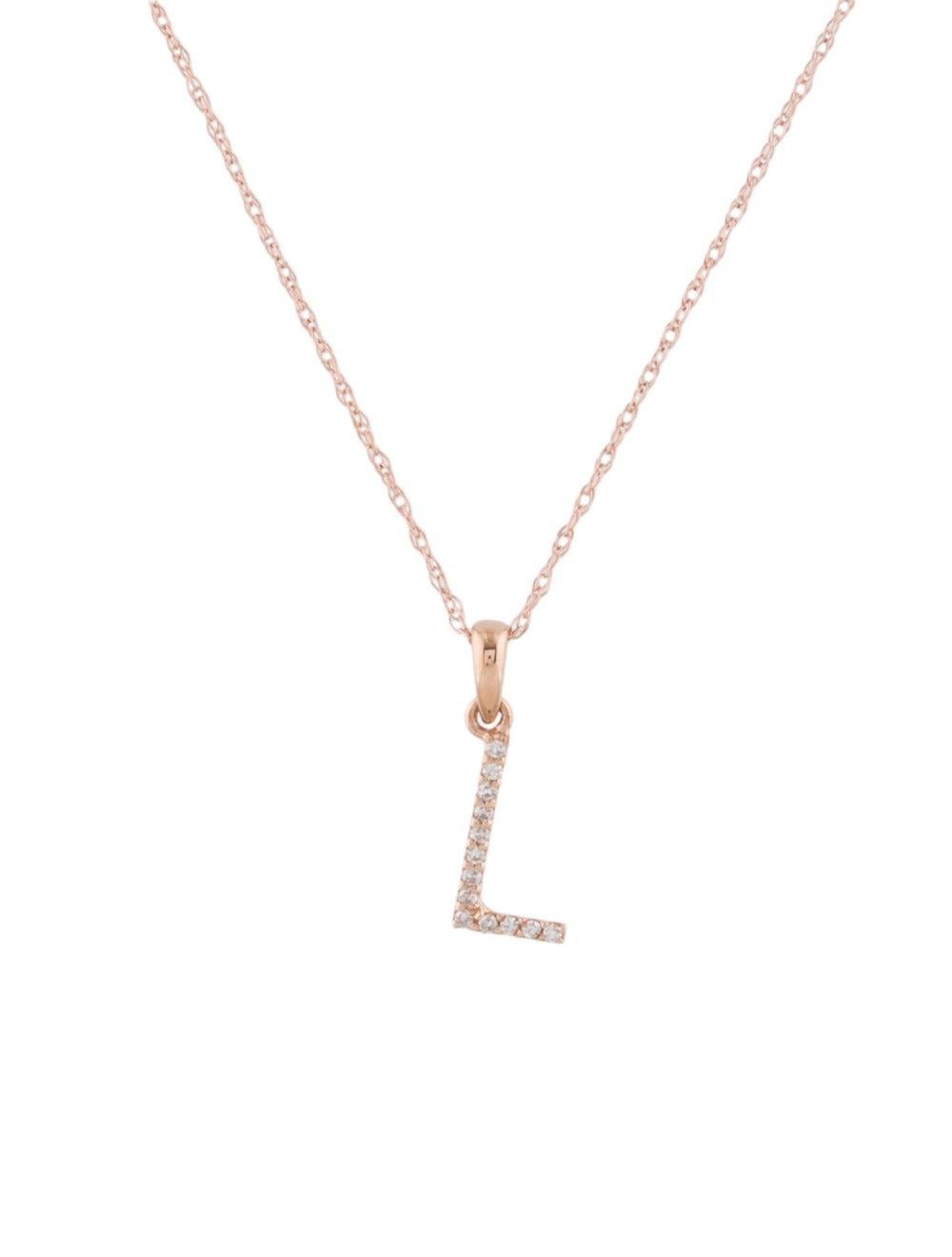 Contemporary 14 Karat Rose Gold 0.06 Carat Diamond Initial Pendant Necklace, Initial L For Sale