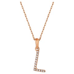 14 Karat Rose Gold 0.06 Carat Diamond Initial Pendant Necklace, Initial L