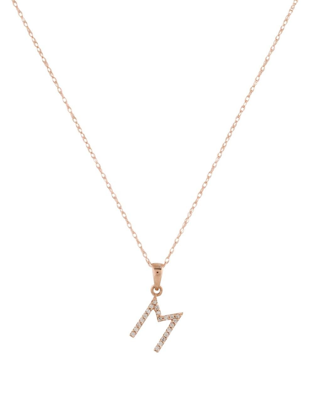 Contemporary 14 Karat Rose Gold 0.06 Carat Diamond Initial Pendant Necklace, Initial M For Sale