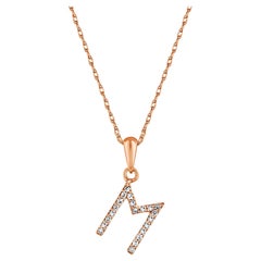 14 Karat Rose Gold 0.06 Carat Diamond Initial Pendant Necklace, Initial M