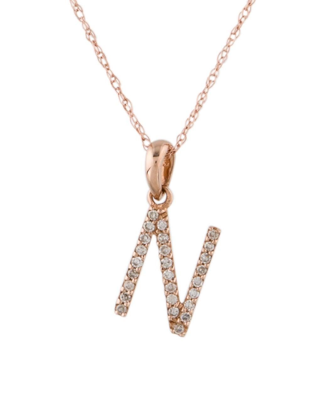 Single Cut 14 Karat Rose Gold 0.06 Carat Diamond Initial Pendant Necklace, Initial N For Sale