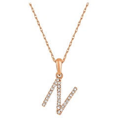 Collar Colgante Inicial Diamante 0,06 Quilates Oro Rosa 14 Kilates, Inicial N