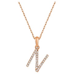 14 Karat Rose Gold 0.06 Carat Diamond Initial Pendant Necklace, Initial N