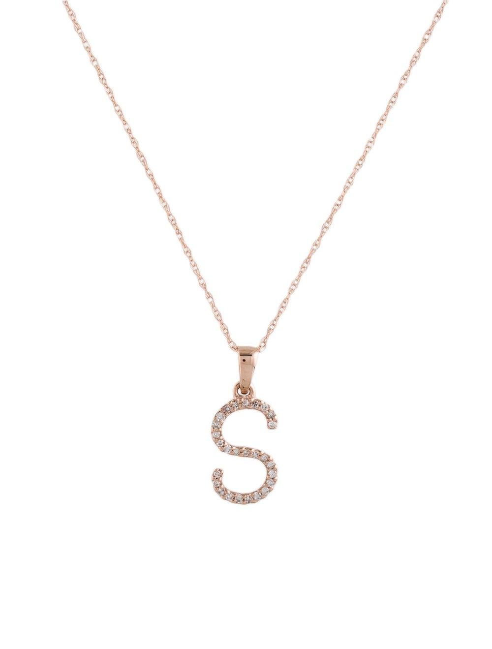 Contemporary 14 Karat Rose Gold 0.06 Carat Diamond Initial Pendant Necklace, Initial S For Sale