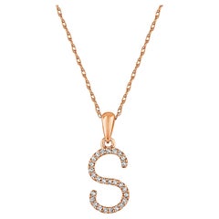 14 Karat Rose Gold 0.06 Carat Diamond Initial Pendant Necklace, Initial S