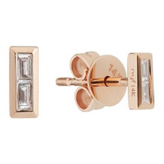 14 Karat Rose Gold 0.07 Carat Baguette Diamond Stud Earrings