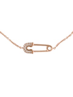 14 Karat Rose Gold 0.07 Carat Diamond Safety Pin Bracelet