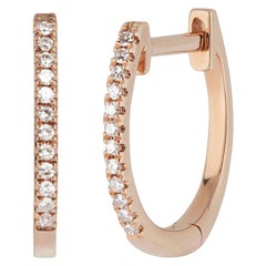 14 Karat Rose Gold 0.08 Carat Round Diamond Hoop Earrings