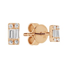 14 Karat Rose Gold 0.08 Carat Cluster Baguette Diamond Earrings