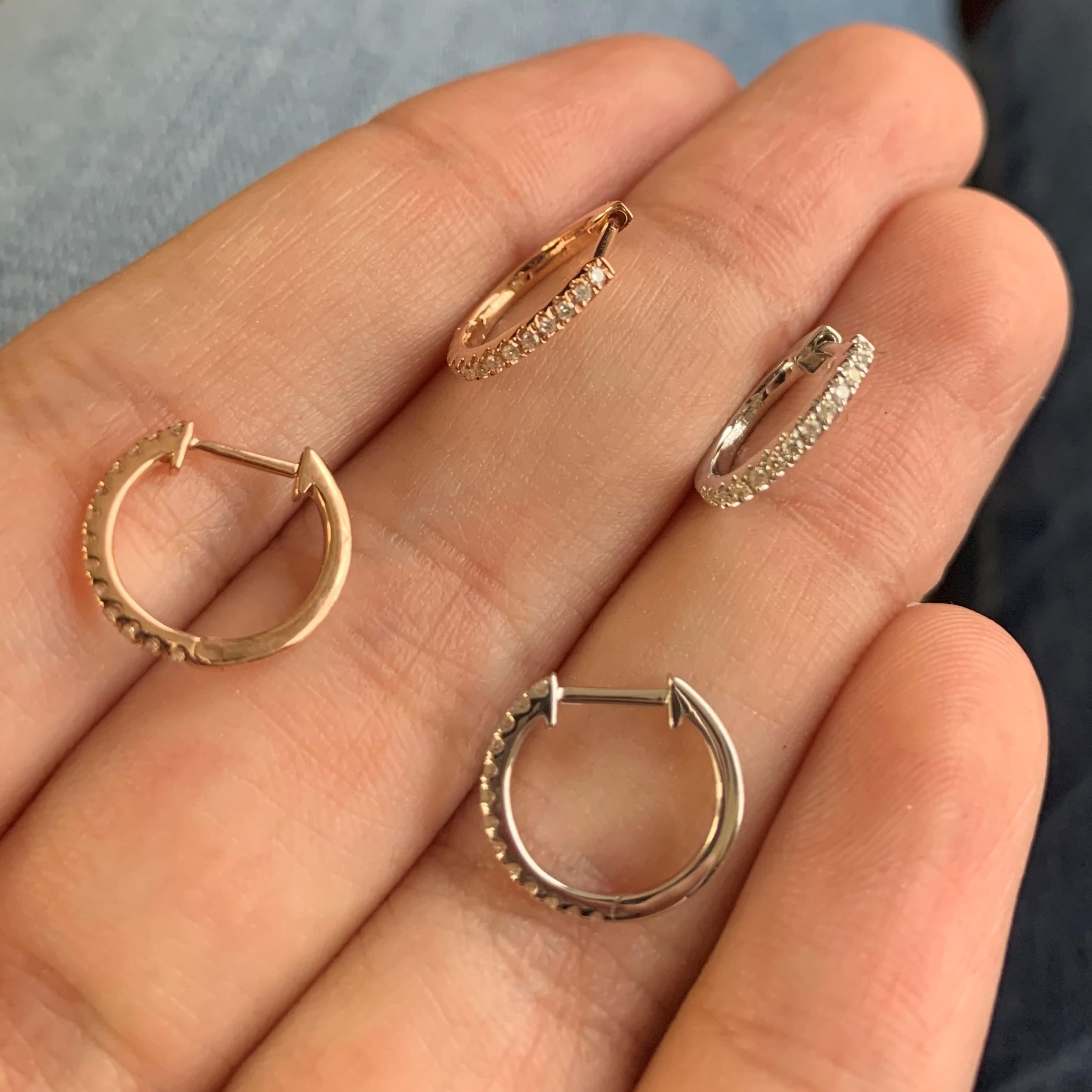 14 Karat Rose Gold 0.09 Carat Diamond Huggie Hoop Earrings In New Condition For Sale In Great neck, NY