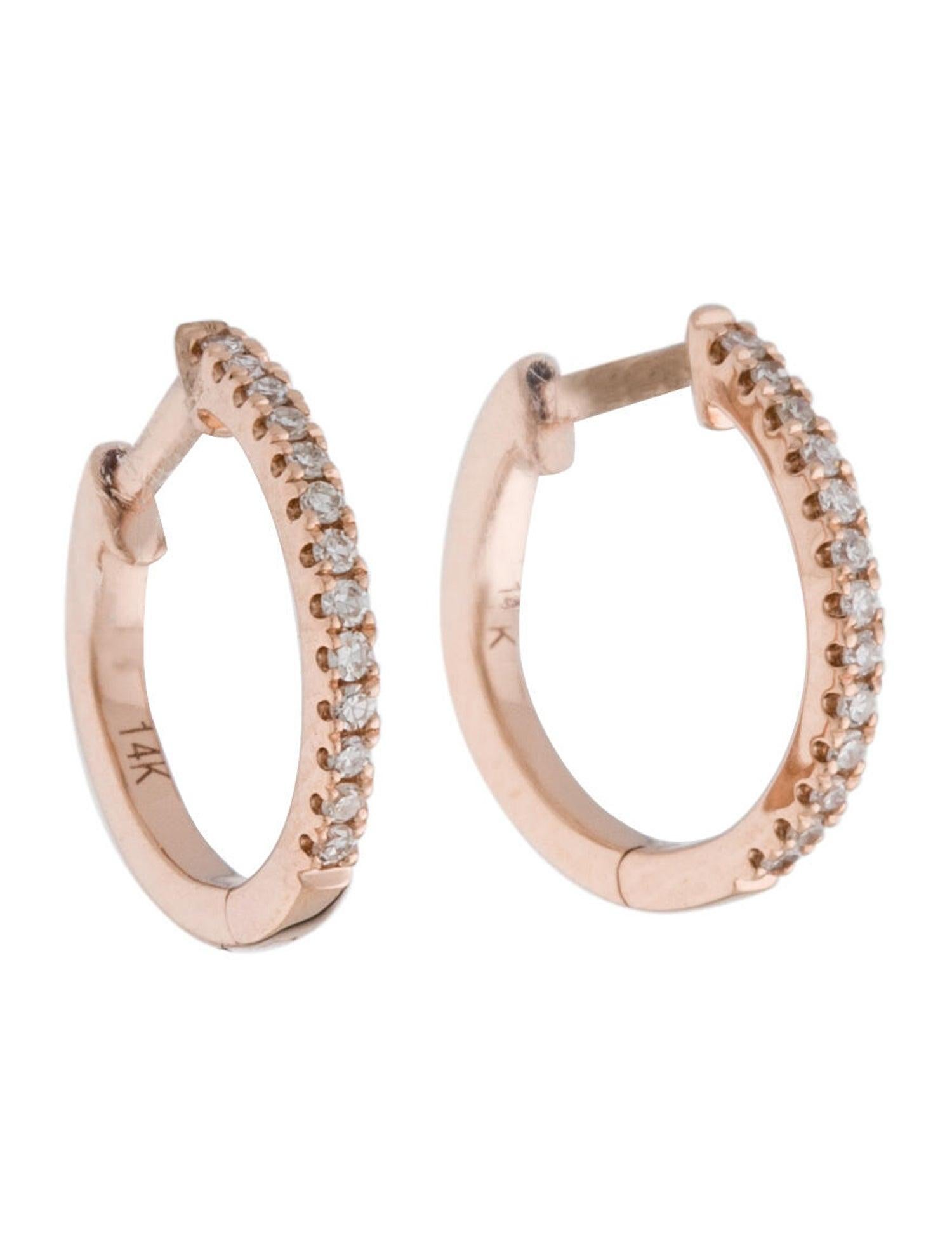 14 Karat Rose Gold 0.09 Carat Diamond Huggie Hoop Earrings For Sale 3