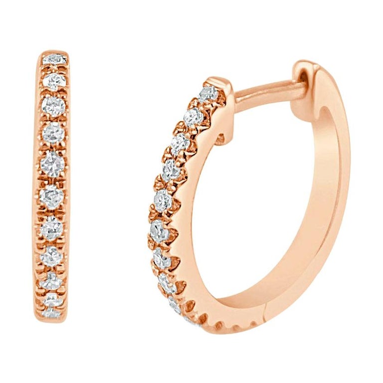 14 Karat Rose Gold 0.09 Carat Diamond Huggie Hoop Earrings For Sale at ...