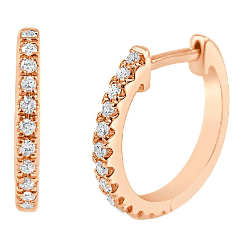 14 Karat Rose Gold 0.09 Carat Diamond Huggie Hoop Earrings