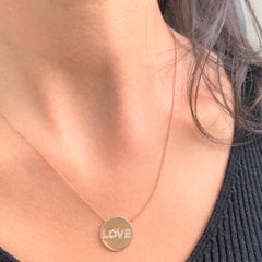 14 Karat Rose Gold 0.09 Carat Diamond Love Disc Necklace