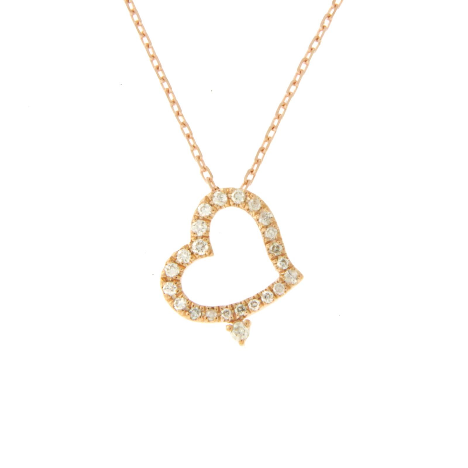 14 Karat Rose Gold 0.09 Carat Diamonds Heart Necklace