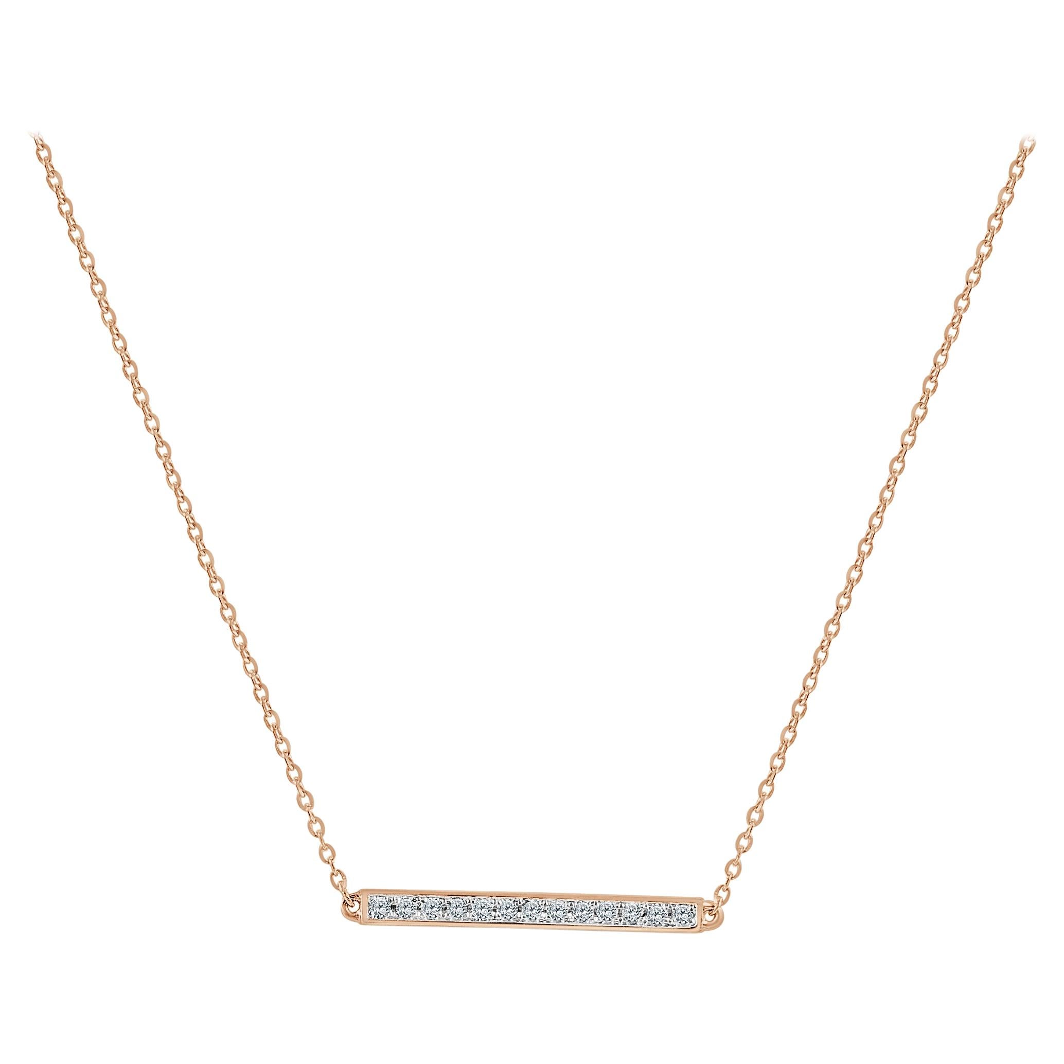 14 Karat Rose Gold 0.10 Carat Diamond Bar Necklace For Sale