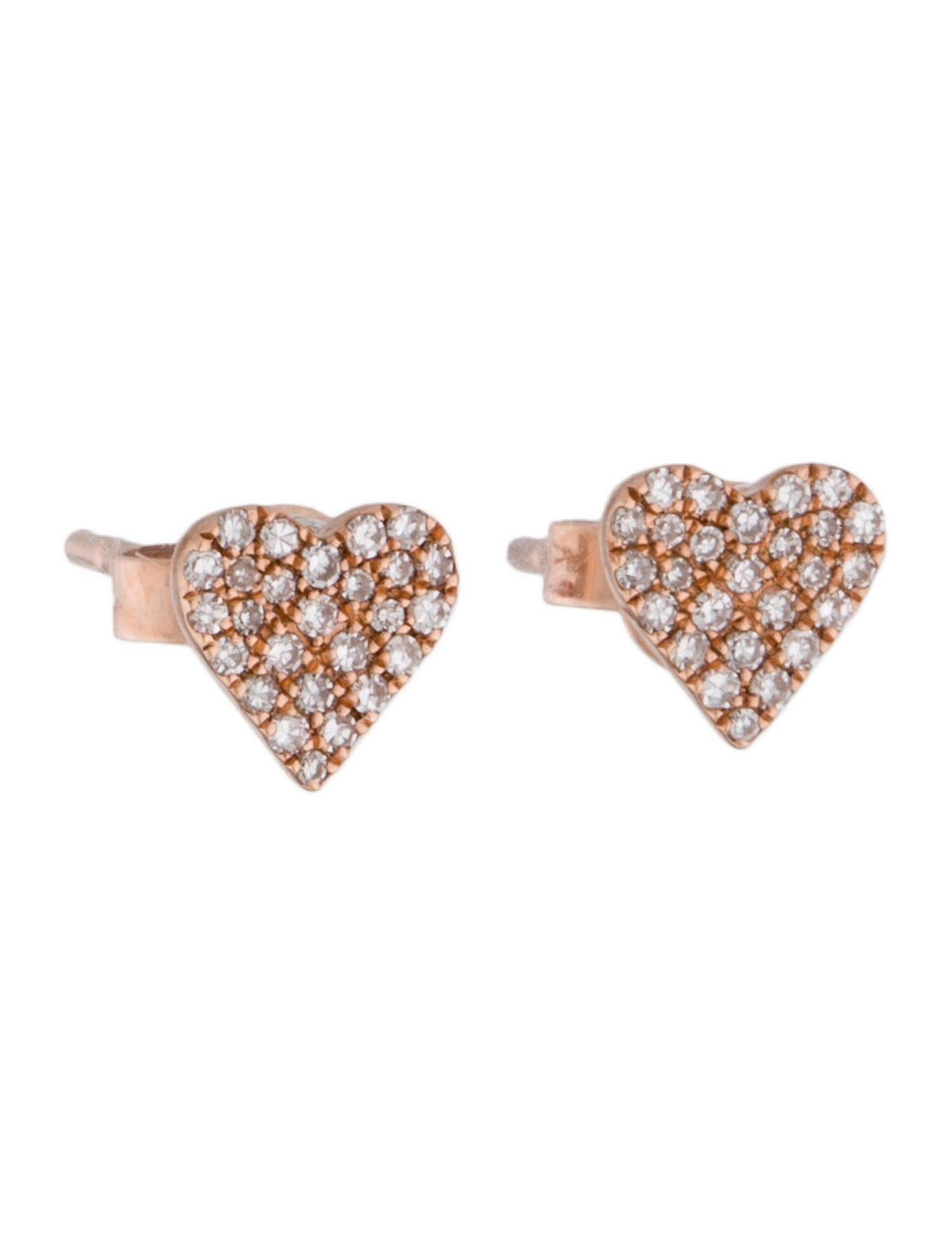 Contemporary 14 Karat Rose Gold 0.10 Carat Diamond Heart Earrings For Sale
