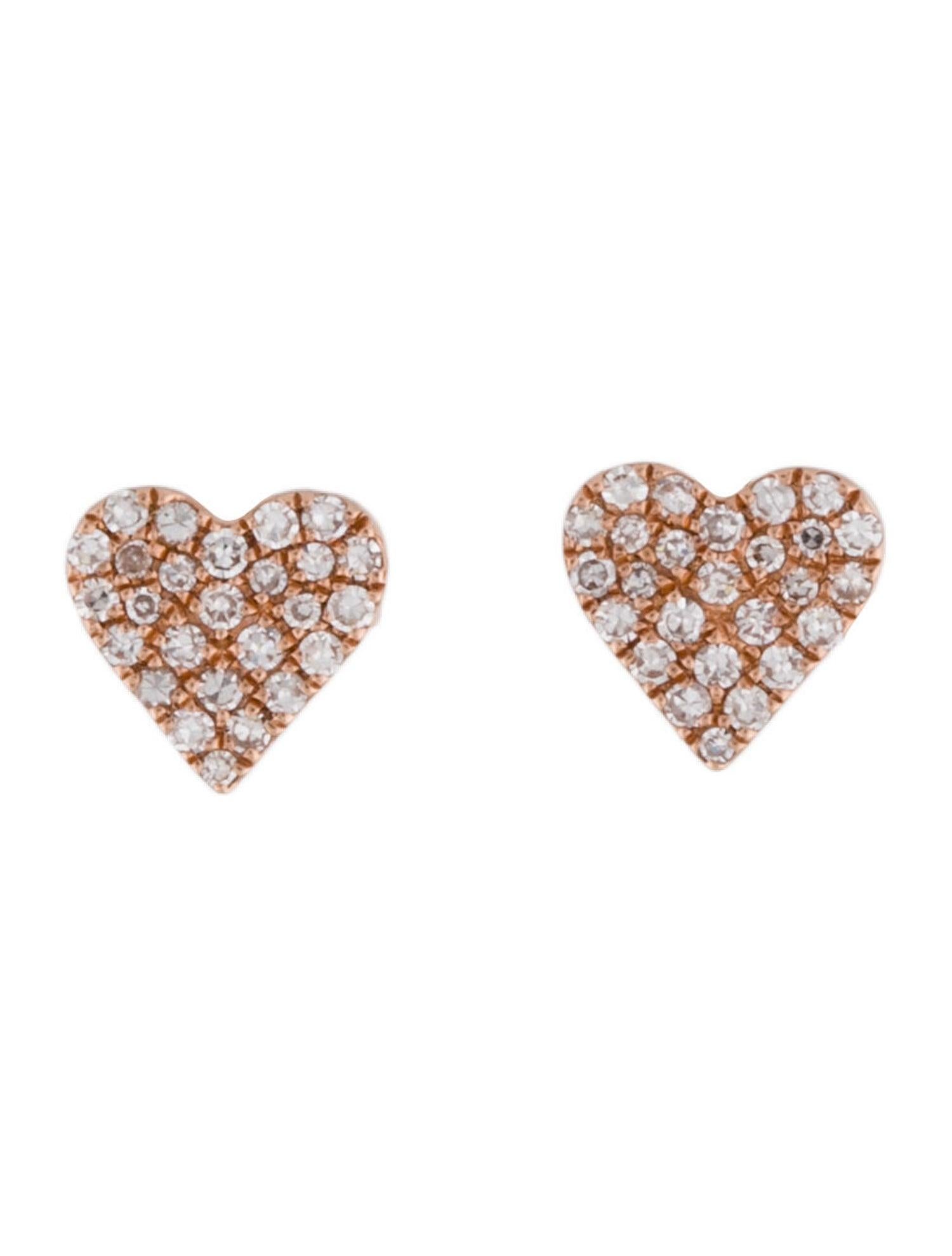 14 Karat Rose Gold 0.10 Carat Diamond Heart Earrings In New Condition For Sale In Great neck, NY