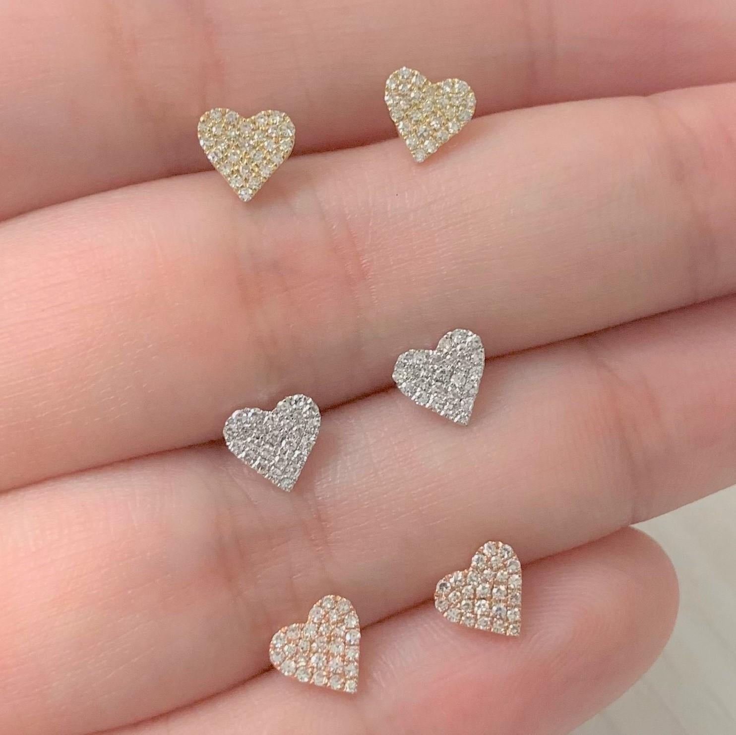 Women's 14 Karat Rose Gold 0.10 Carat Diamond Heart Earrings For Sale