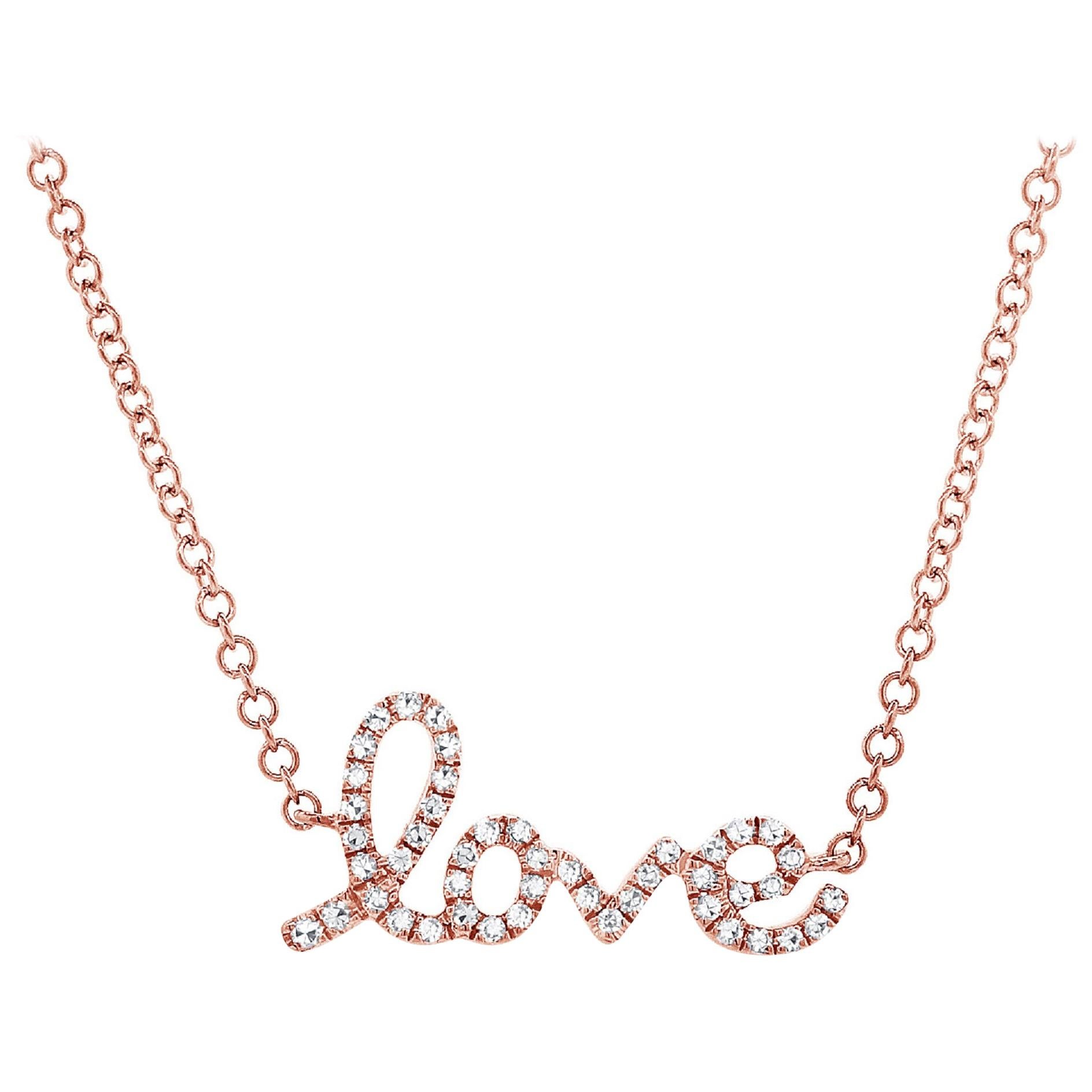 Collier d'amour en or rose 14 carats avec diamants 0,11 carat en vente