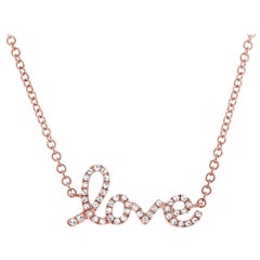 14 Karat Rose Gold 0.11 Carat Diamond Script Love Necklace
