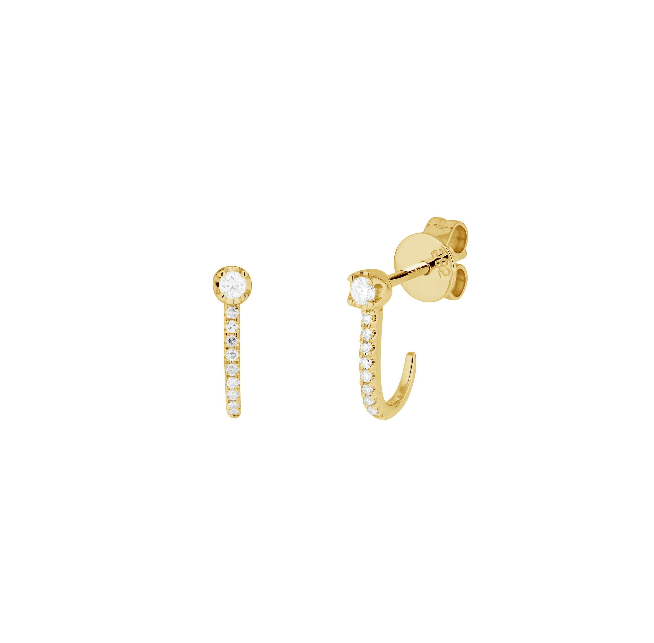 Women's or Men's 14 Karat Rose Gold 0.12 Carat Round Diamond Hook Earrings For Sale