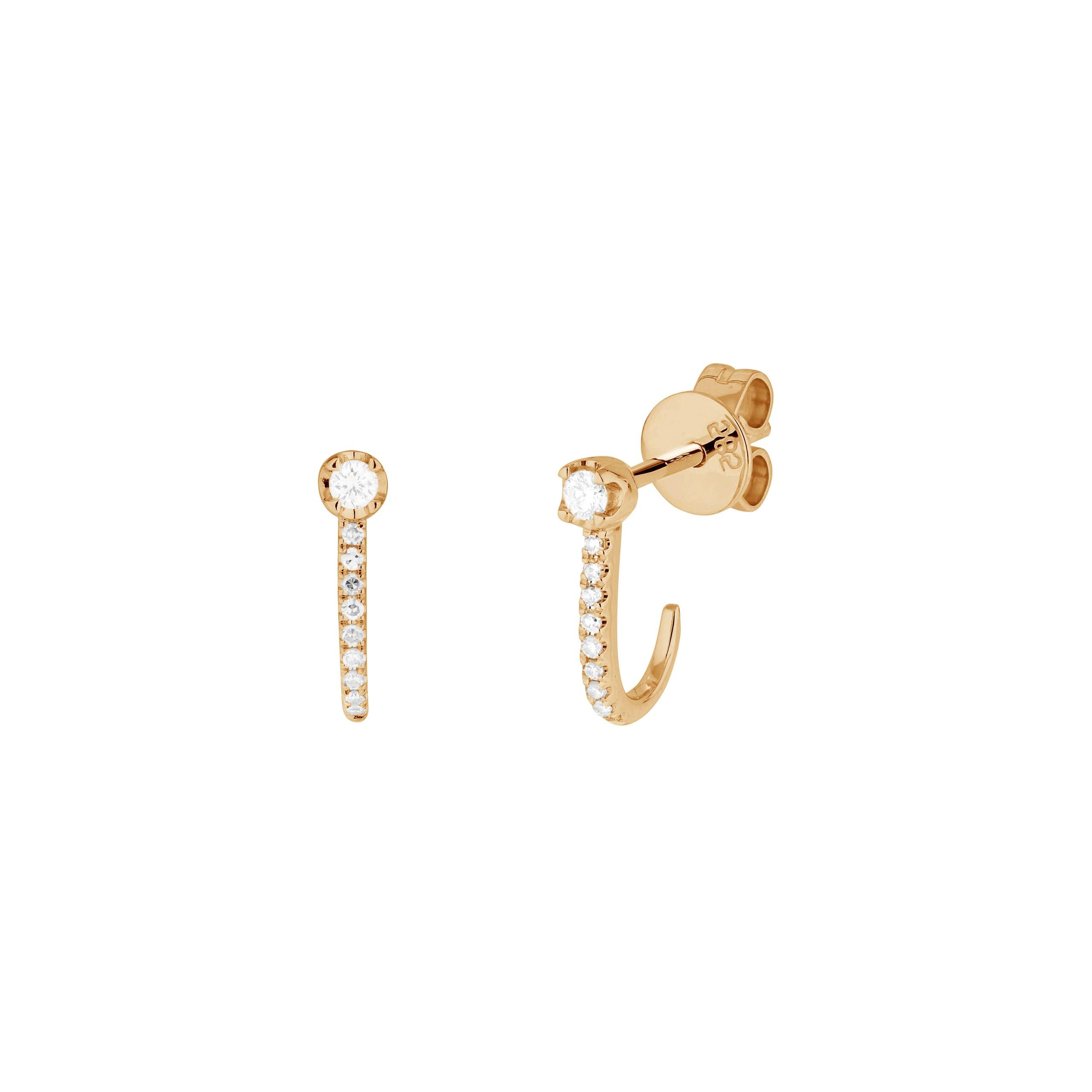 14 Karat Rose Gold 0.12 Carat Round Diamond Hook Earrings For Sale
