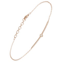 14 Karat Rose Gold 0.135 Carat Round Diamond Dotted Bar Chain Bracelet