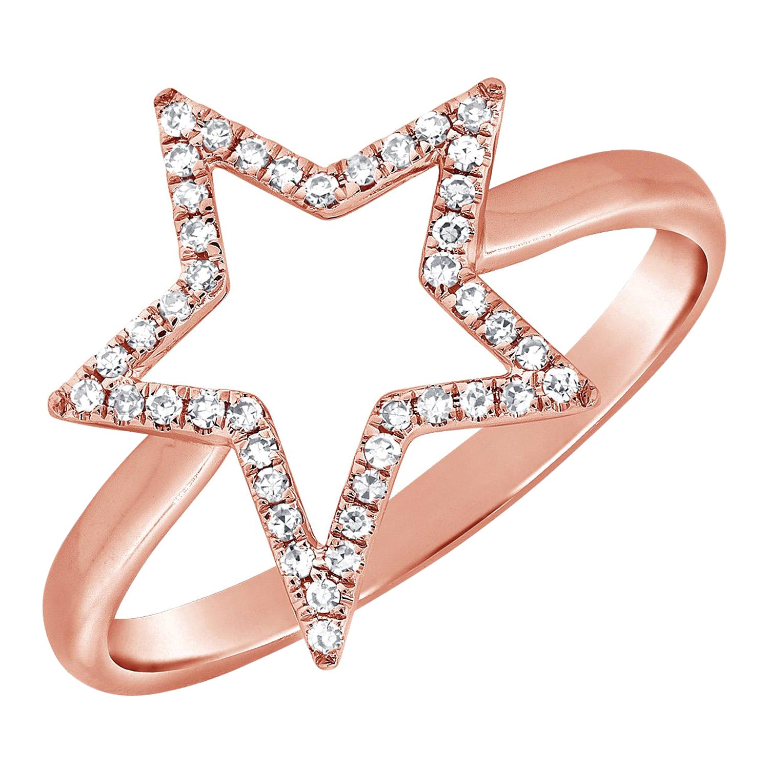 Bague étoile en or rose 14 carats avec diamants 0,14 carat