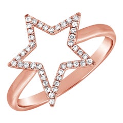 Bague étoile en or rose 14 carats avec diamants 0,14 carat