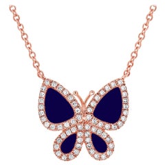 Collar Mariposa de Lapislázuli y Diamantes de 0,15 Quilates en Oro Rosa de 14 Kilates