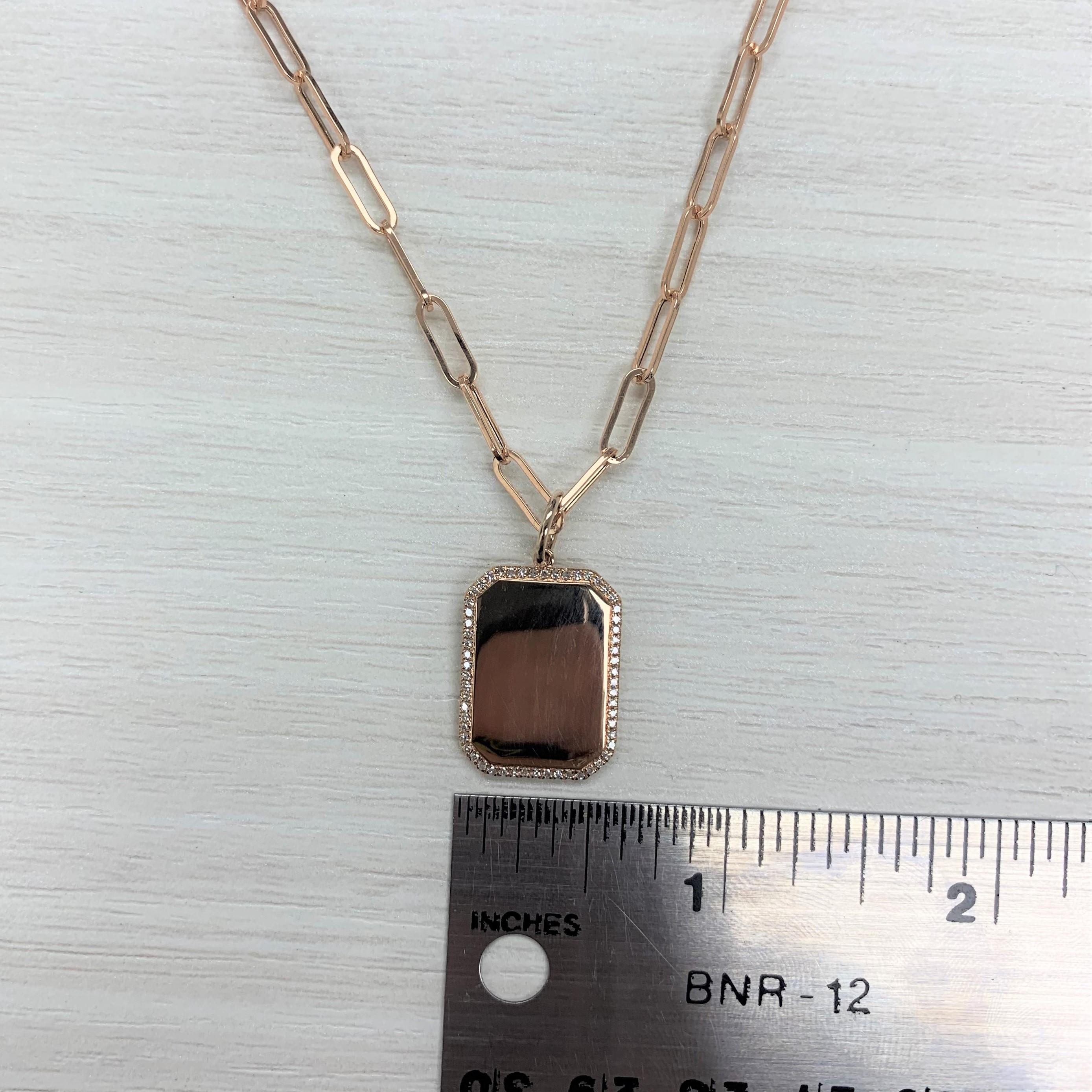 Round Cut 14 Karat Rose Gold 0.15 Carat Diamond Dog Tag For Sale